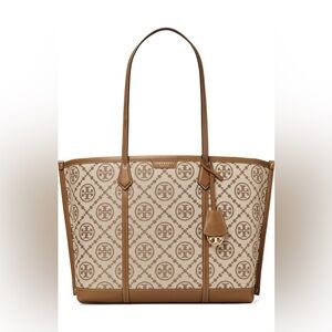 Tory Burch Perry T Monogram Jacquard Triple Tote Work Laptop Bag